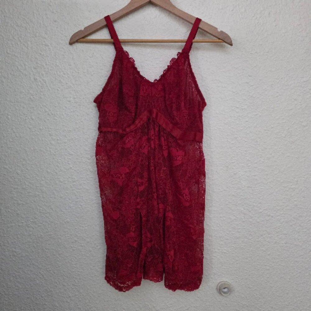 Torrid Tattoo Lace Triangle Cup Babydoll in Jester Red Women's Plus Size 2X